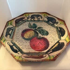 Vintage Decoupage Glass Plate – Apples & Woodland Animals Signed John Derian ‘93